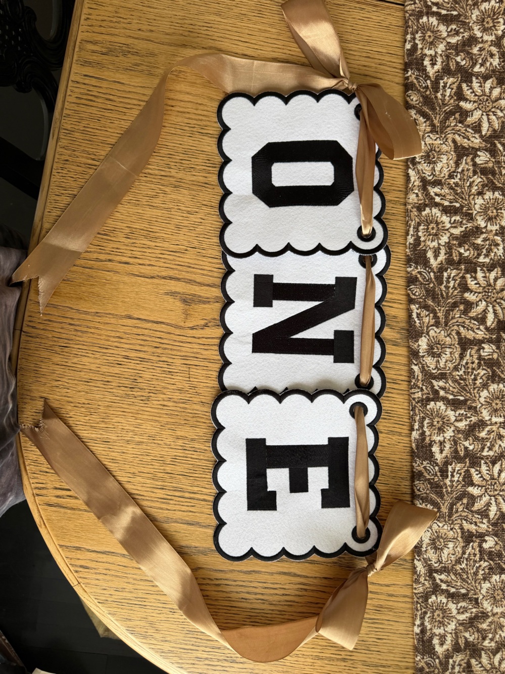 White and Black ONE Scalloped Birthday Banner